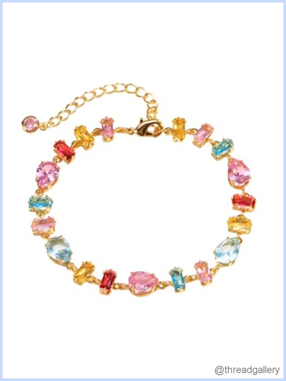 Multicolor Gold Plated Tennis Chain Link Bracelet Adjustable